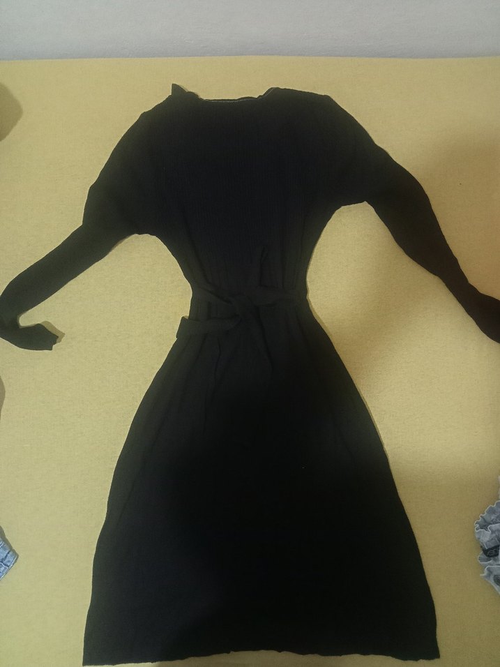 Uzun Siyah Kadın Gotik Triko Elbise - Görsel 5