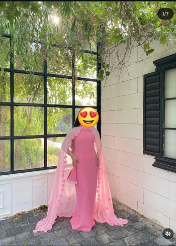 Pembe Drapeli Uzun Abiye Elbise - Görsel 2