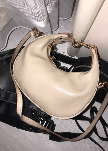 Bej Deri Kadın Omuz Çantası - Görsel 8