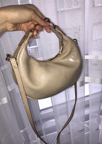 Bej Deri Kadın Omuz Çantası - Görsel 2