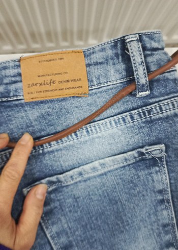 Kadın Kot Şort Kemerli Nakışlı Gri - Görsel 5