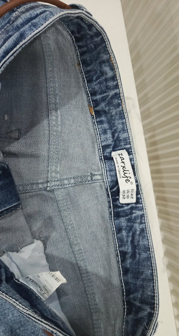 Kadın Kot Şort Kemerli Nakışlı Gri - Görsel 2