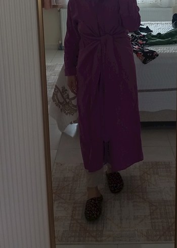 Kadın Mor Uzun Kollu Salaş Uzun Elbise - Görsel 4