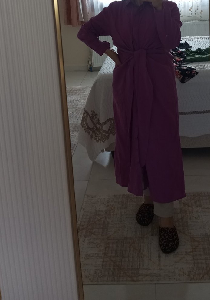 Kadın Mor Uzun Kollu Salaş Uzun Elbise - Görsel 3