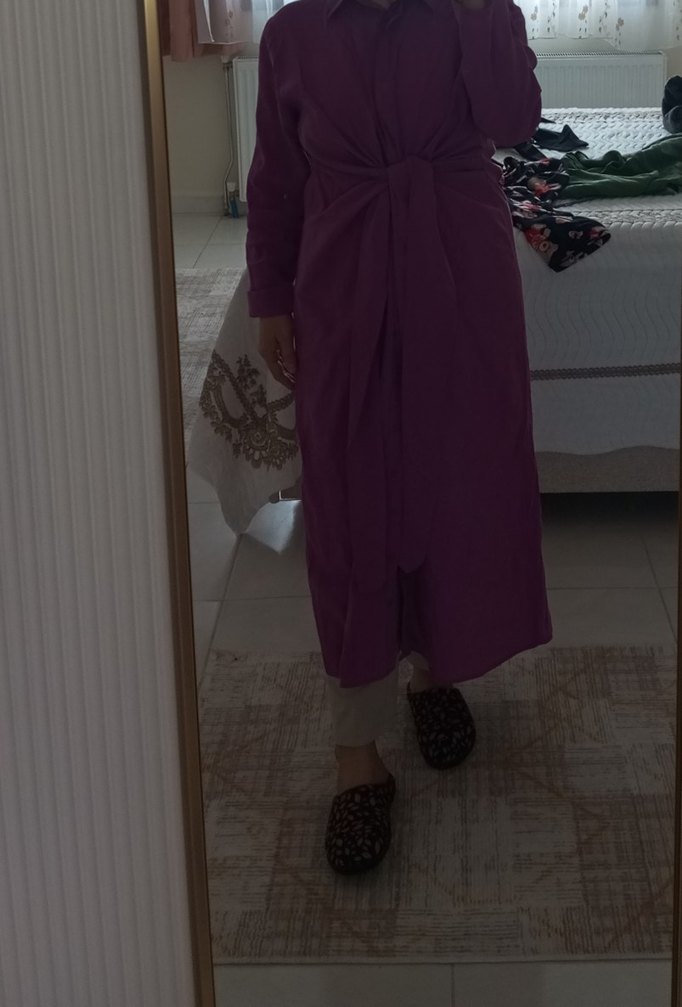 Kadın Mor Uzun Kollu Salaş Uzun Elbise - Görsel 4