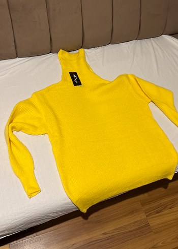 Sarı Kadın Boğazlı Örgü Yün Kazak - Görsel 2