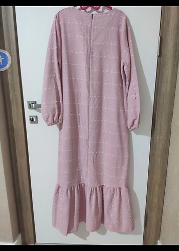 Pembe Uzun Kol Nakışlı Kadın Elbise - Görsel 3