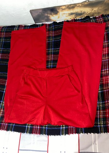 Kırmızı Salaş Kadın Midi Kumaş Pantolon - Görsel 2