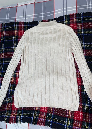 Beyaz Kadın Boğazlı Triko Kazak - Görsel 2