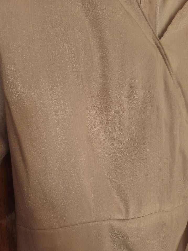 V Yaka Kısa Kollu Simli Pudra Elbise - Görsel 4