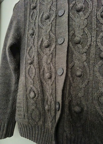 Düğmeli Gri Triko Kadın Hırka - Görsel 3