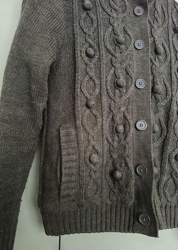 Düğmeli Gri Triko Kadın Hırka - Görsel 2