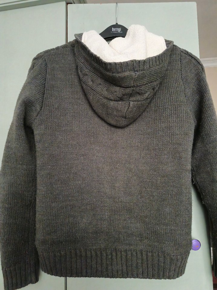 Düğmeli Gri Triko Kadın Hırka - Görsel 4