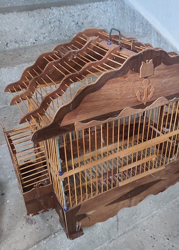 Koyu Kahverengi Ahşap Kuş Kafesi - Görsel 2