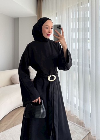 Siyah Bol Kesim Uzun Elbise - Görsel 2