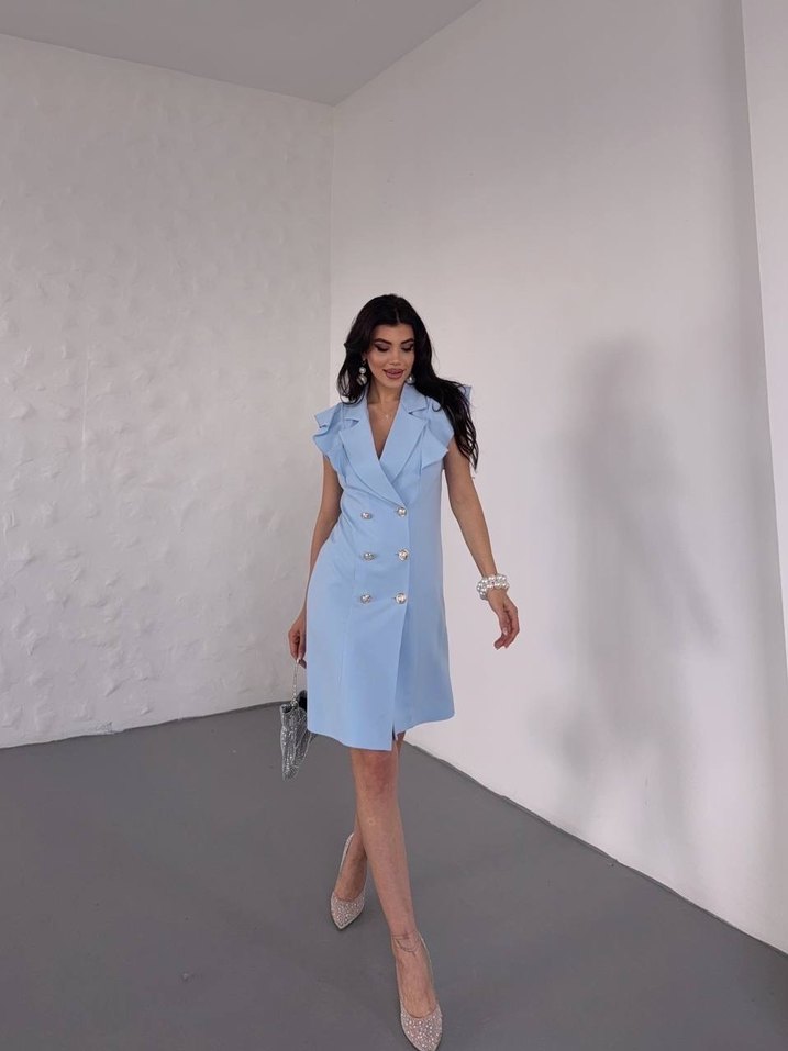 Mavi Düğmeli Fırfırlı Elbise - Görsel 2