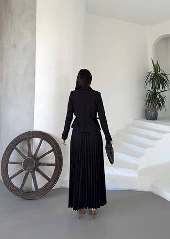 Kadın Siyah Uzun Kollu Piliseli Takım - Görsel 6