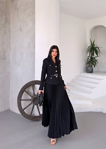 Kadın Siyah Uzun Kollu Piliseli Takım - Görsel 5