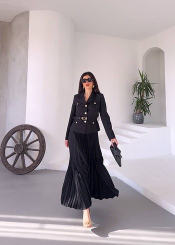 Kadın Siyah Uzun Kollu Piliseli Takım - Görsel 2