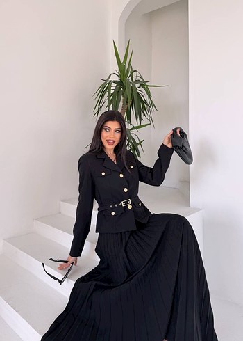 Kadın Siyah Uzun Kollu Piliseli Takım - Görsel 3