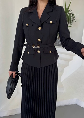 Kadın Siyah Uzun Kollu Piliseli Takım - Görsel 4