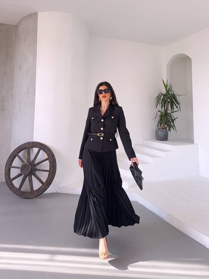 Kadın Siyah Uzun Kollu Piliseli Takım - Görsel 2