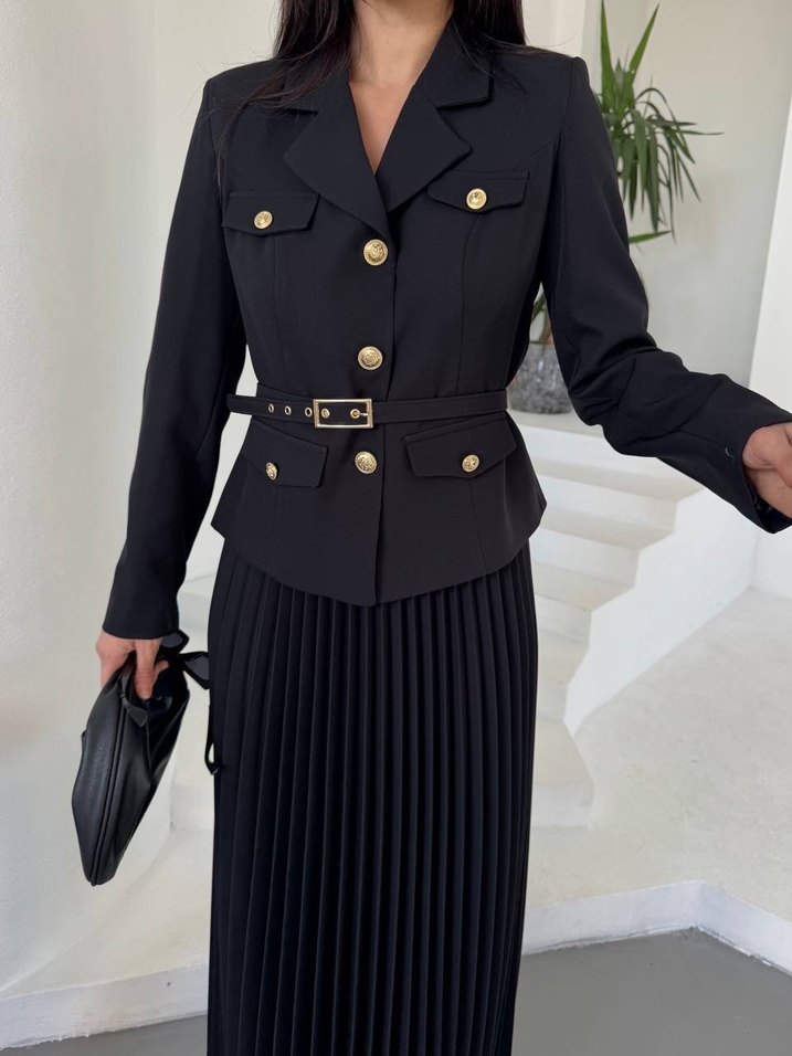 Kadın Siyah Uzun Kollu Piliseli Takım - Görsel 4