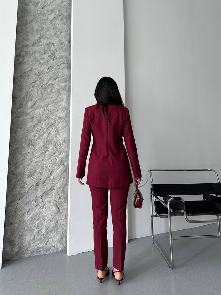 Bordo Kadın Uzun Kollu Ofis Takım Elbise - Görsel 5