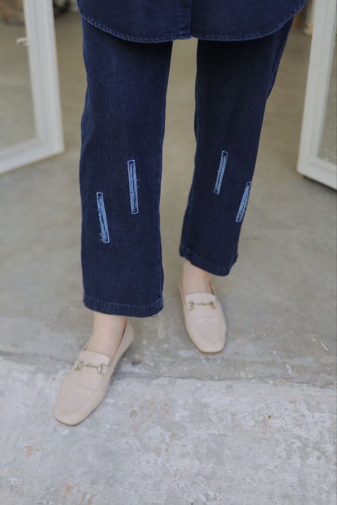 Kadın Lacivert Uzun Denim Tunik Takım - Görsel 2