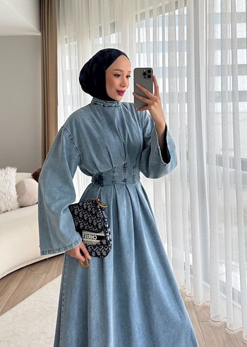 Kadın Mavi Denim Uzun Elbise - Görsel 2