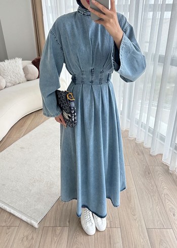 Kadın Mavi Denim Uzun Elbise - Görsel 3