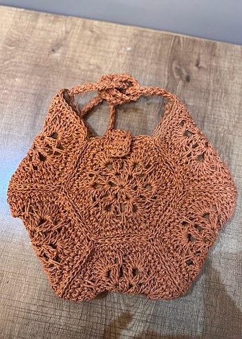 Turuncu renkli  Bohem  Örgü Çanta - Görsel 2