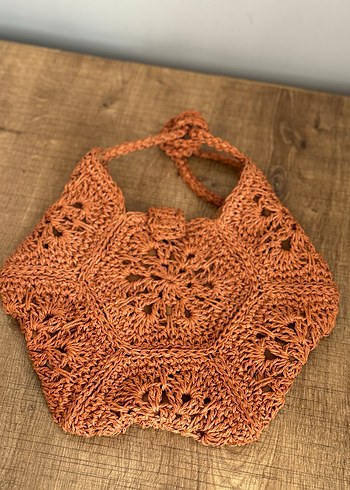 Turuncu renkli  Bohem  Örgü Çanta - Görsel 4