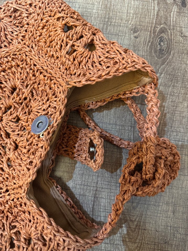 Turuncu renkli  Bohem  Örgü Çanta - Görsel 3