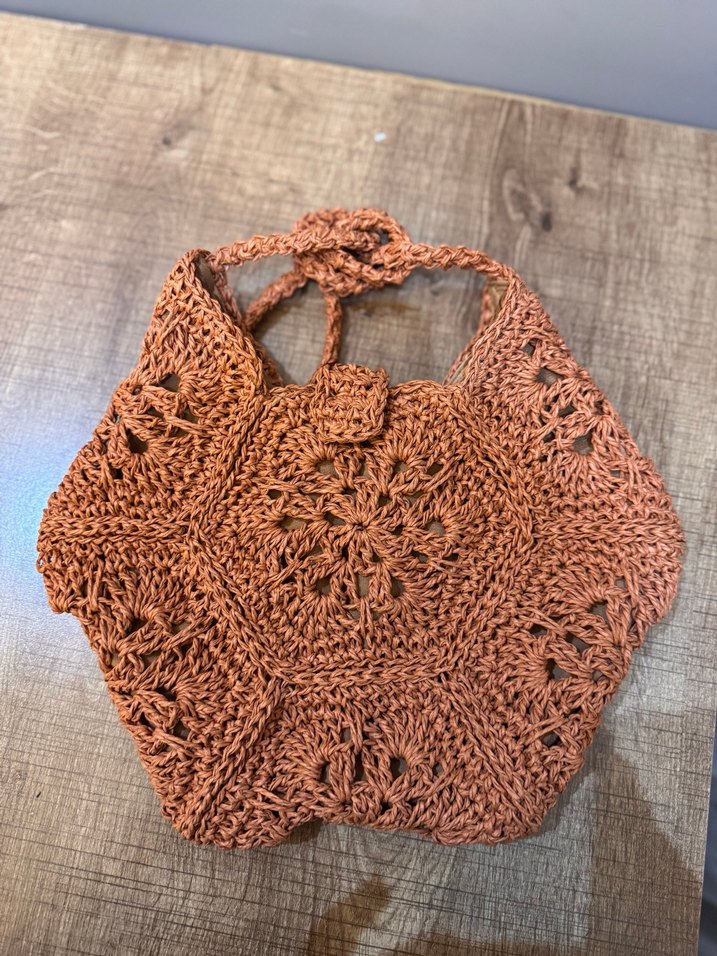 Turuncu renkli  Bohem  Örgü Çanta - Görsel 2