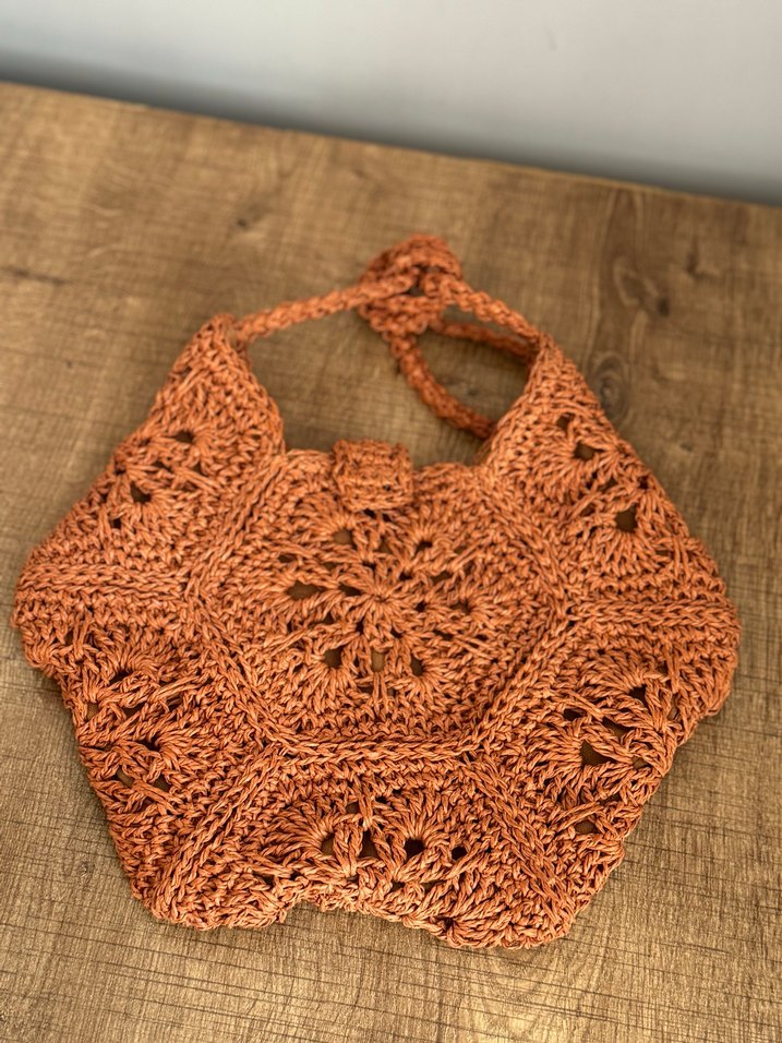 Turuncu renkli  Bohem  Örgü Çanta - Görsel 4