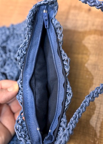 Mavi Örgü Bohem Kadın Çanta - Görsel 2