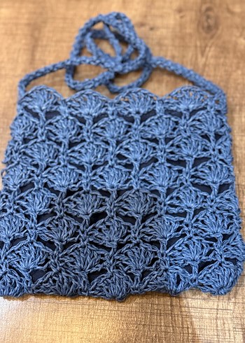 Mavi Örgü Bohem Kadın Çanta - Görsel 3