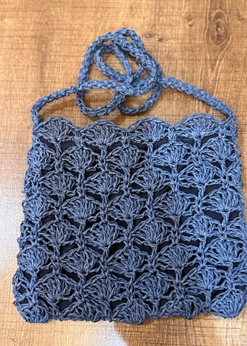 Mavi Örgü Bohem Kadın Çanta - Görsel 4