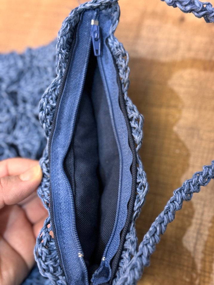 Mavi Örgü Bohem Kadın Çanta - Görsel 2