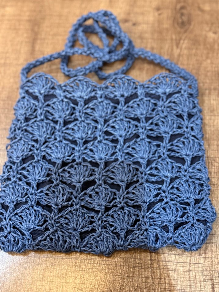 Mavi Örgü Bohem Kadın Çanta - Görsel 3
