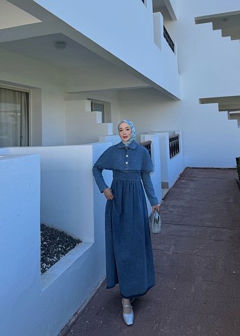 Kadın Mavi Denim Uzun Elbise - Görsel 4