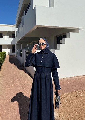 Düğmeli Lacivert Uzun Hamile Kot Ceketi - Görsel 4