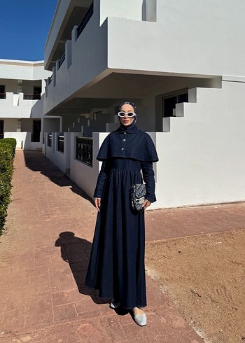 Düğmeli Lacivert Uzun Hamile Kot Ceketi - Görsel 3