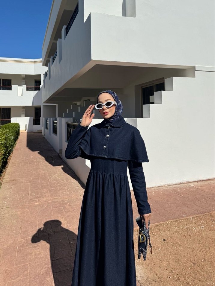 Düğmeli Lacivert Uzun Hamile Kot Ceketi - Görsel 4