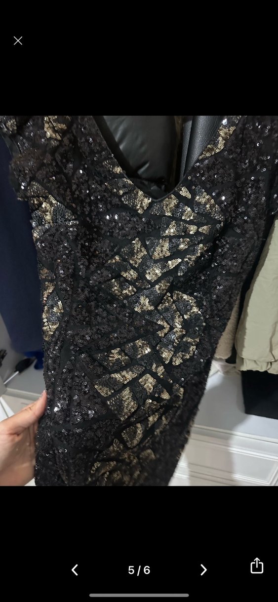 Koton Siyah Taşlı şık V Yaka mini kadın gece Elbisesi - Görsel 5