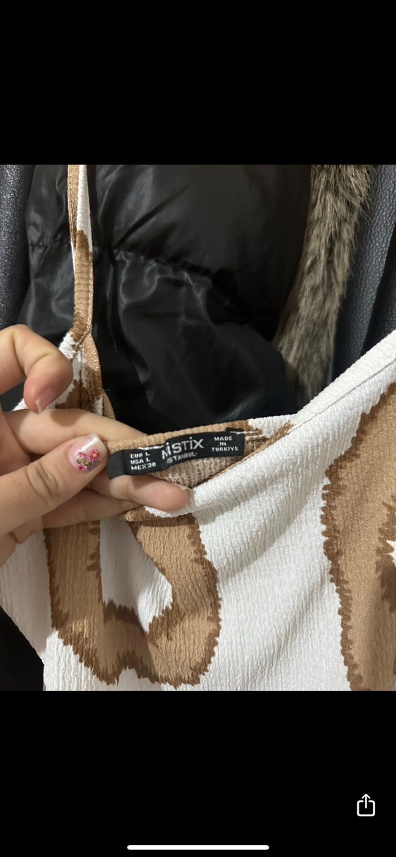 Bej Bağlama Desenli Uzun Keten askılı Elbise - Görsel 4