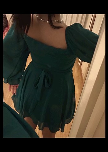 Uzun Kollu Straplez Mini Elbise - Görsel 3