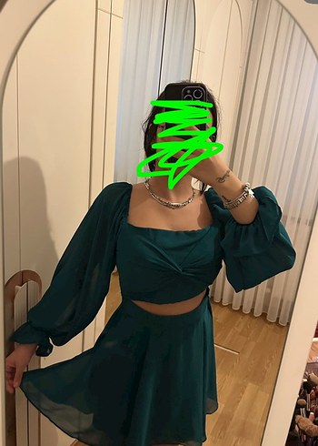 Uzun Kollu Straplez Mini Elbise - Görsel 2