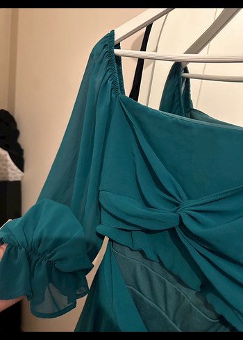 Uzun Kollu Straplez Mini Elbise - Görsel 6